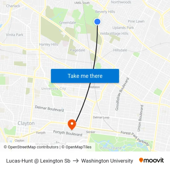 Lucas-Hunt @ Lexington Sb to Washington University map