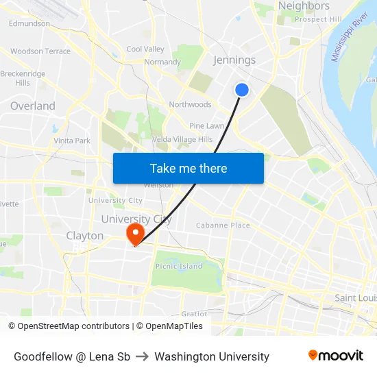 Goodfellow @ Lena Sb to Washington University map