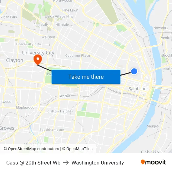 Cass @ 20th Street Wb to Washington University map