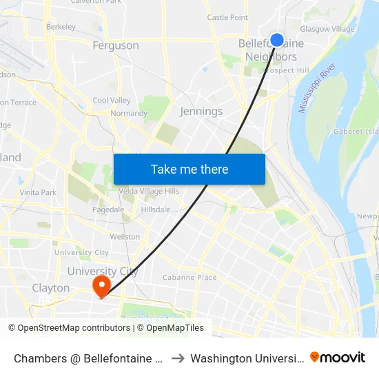 Chambers @ Bellefontaine Eb to Washington University map