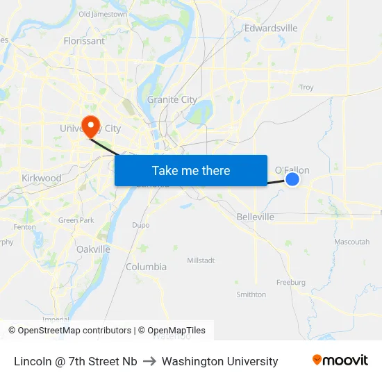 Lincoln @ 7th Street Nb to Washington University map