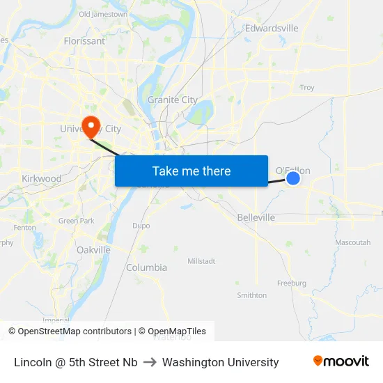 Lincoln @ 5th Street Nb to Washington University map