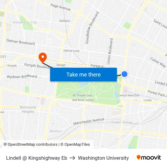 Lindell @ Kingshighway Eb to Washington University map