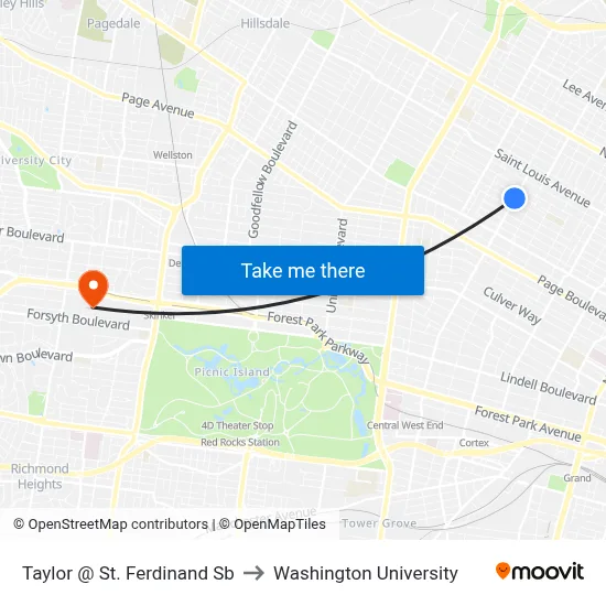 Taylor @ St. Ferdinand Sb to Washington University map