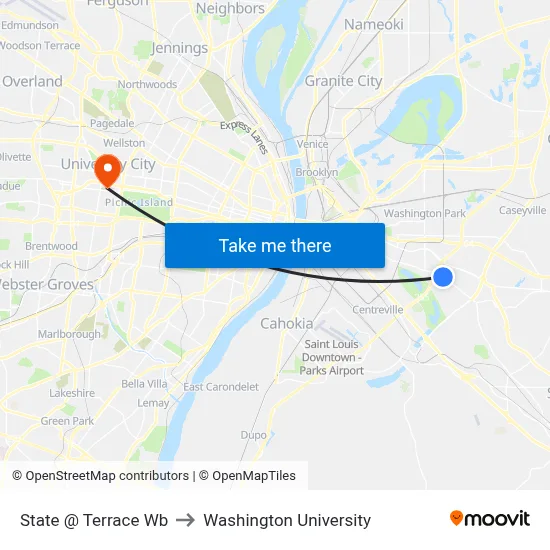 State @ Terrace Wb to Washington University map