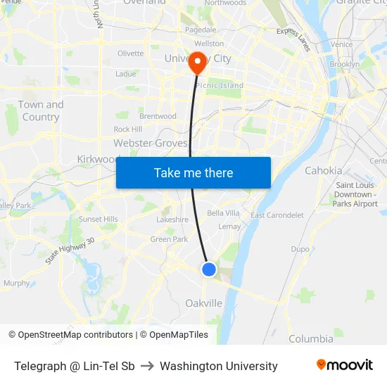 Telegraph @ Lin-Tel Sb to Washington University map