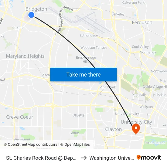 St. Charles Rock Road @ Depaul Wb to Washington University map