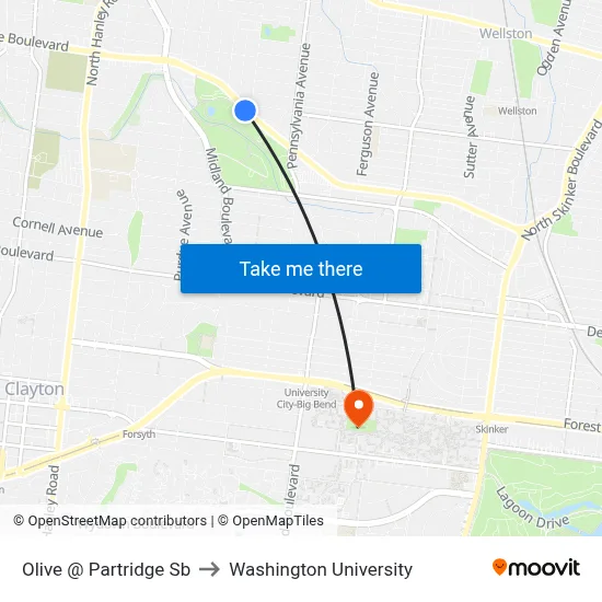Olive @ Partridge Sb to Washington University map