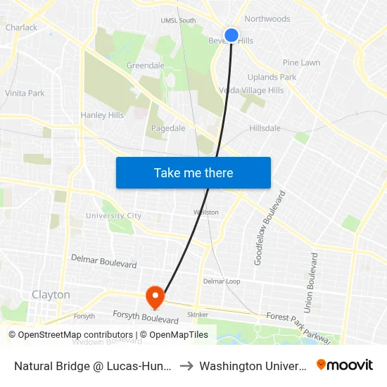 Natural Bridge @ Lucas-Hunt Eb to Washington University map