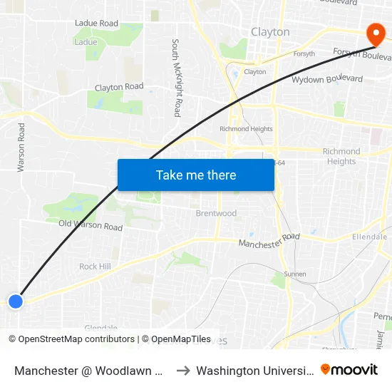 Manchester @ Woodlawn Wb to Washington University map