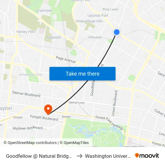Goodfellow @ Natural Bridge Sb to Washington University map