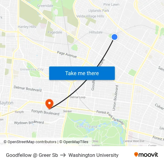 Goodfellow @ Greer Sb to Washington University map