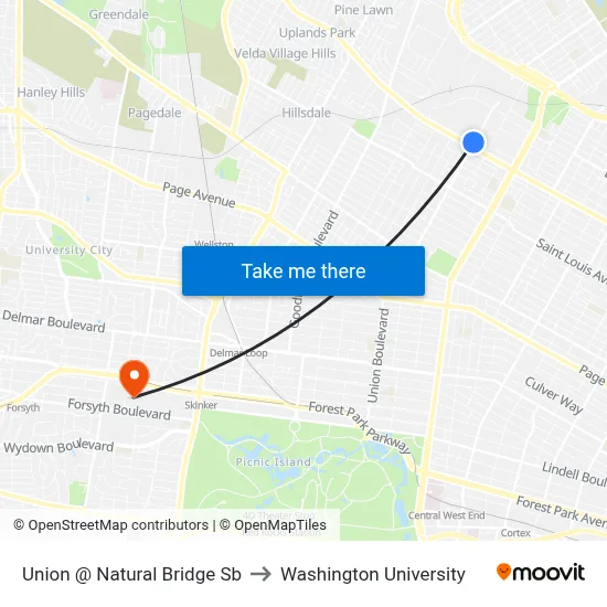 Union @ Natural Bridge Sb to Washington University map