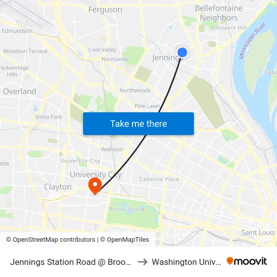 Jennings Station Road @ Brookfield Sb to Washington University map