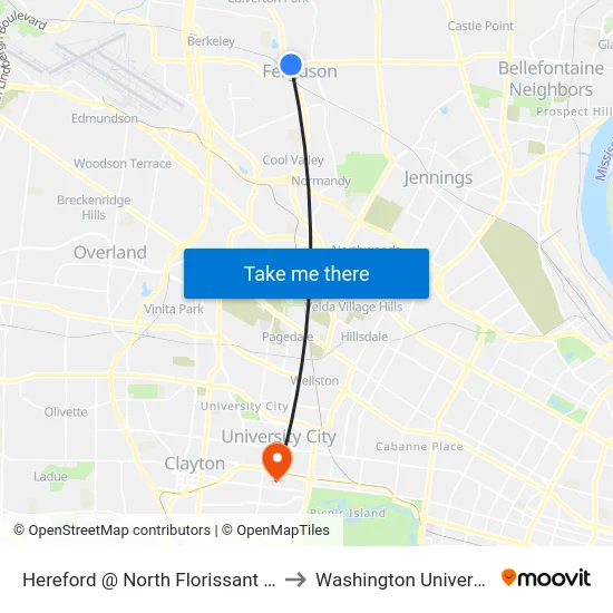 Hereford @ North Florissant Wb to Washington University map