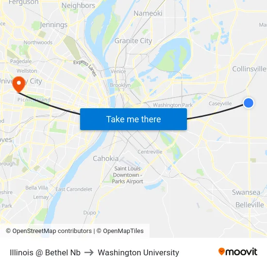 Illinois @ Bethel Nb to Washington University map