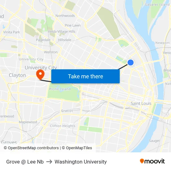 Grove @ Lee Nb to Washington University map