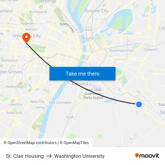 St. Clair Housing to Washington University map