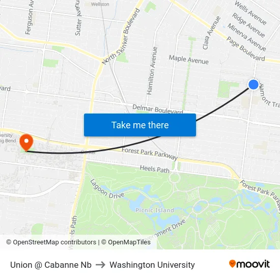 Union @ Cabanne Nb to Washington University map