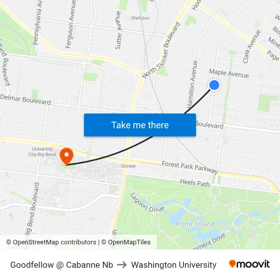 Goodfellow @ Cabanne Nb to Washington University map
