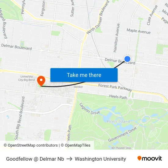 Goodfellow @ Delmar Nb to Washington University map