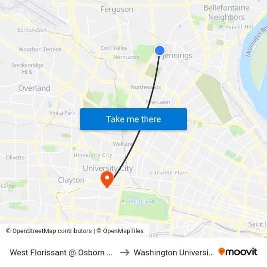West Florissant @ Osborn Nb to Washington University map