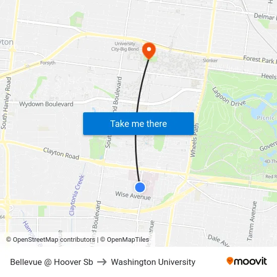 Bellevue @ Hoover Sb to Washington University map
