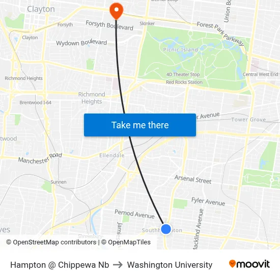 Hampton @ Chippewa Nb to Washington University map
