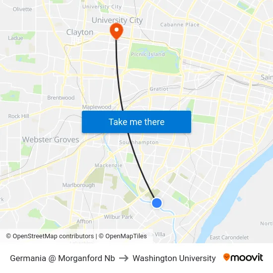Germania @ Morganford Nb to Washington University map