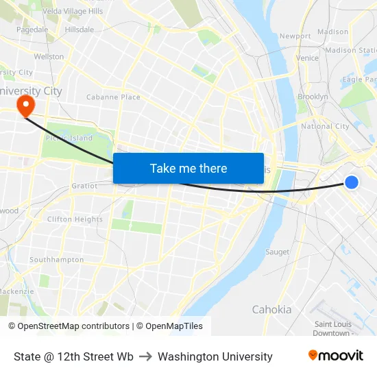 State @ 12th Street Wb to Washington University map
