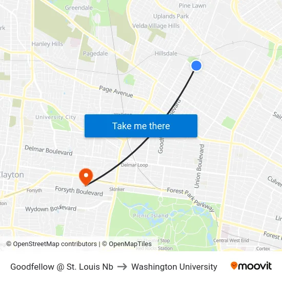 Goodfellow @ St. Louis Nb to Washington University map