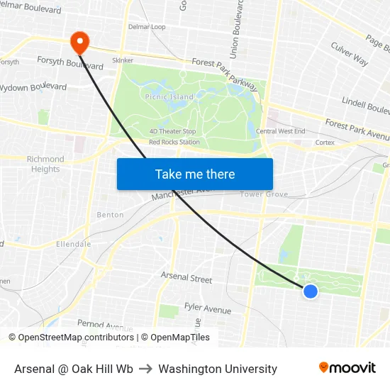 Arsenal @ Oak Hill Wb to Washington University map