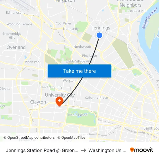 Jennings Station Road @ Greenhaven Nb to Washington University map