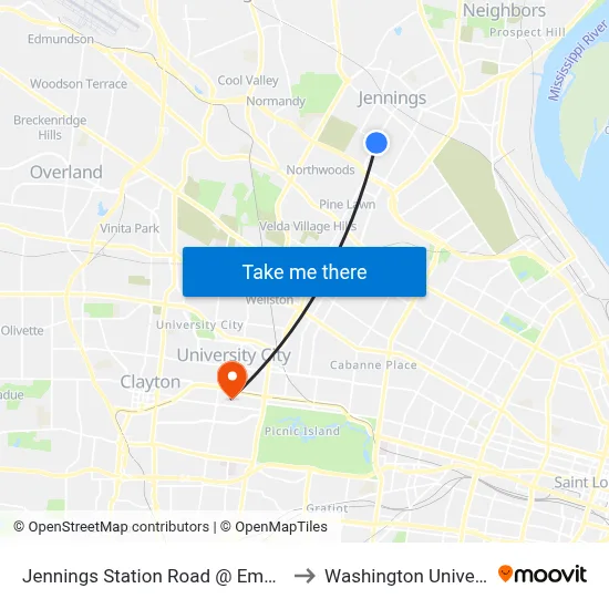 Jennings Station Road @ Emma Nb to Washington University map