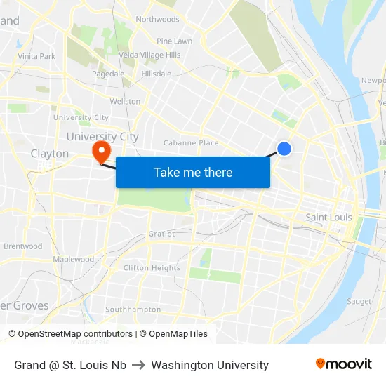 Grand @ St. Louis Nb to Washington University map