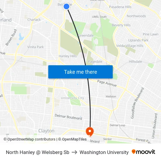 North Hanley @ Welsberg Sb to Washington University map