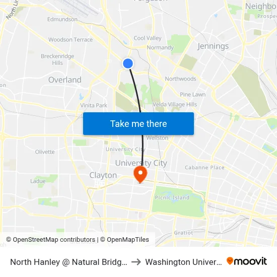 North Hanley @ Natural Bridge Sb to Washington University map