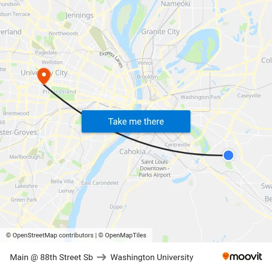 Main @ 88th Street Sb to Washington University map