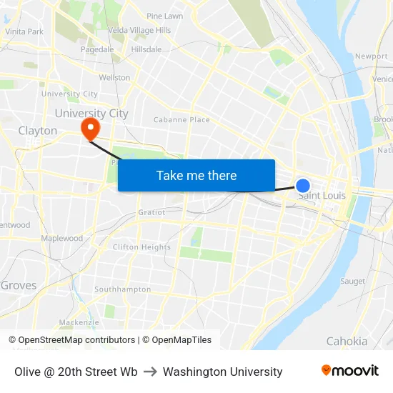 Olive @ 20th Street Wb to Washington University map
