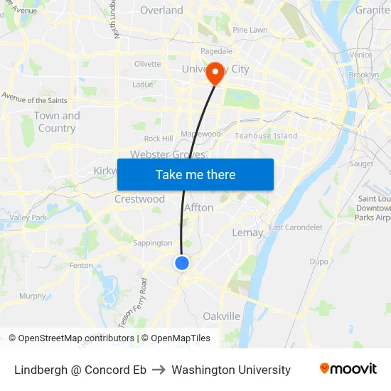 Lindbergh @ Concord Eb to Washington University map