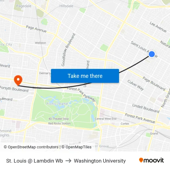 St. Louis @ Lambdin Wb to Washington University map