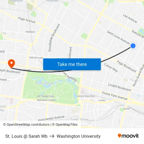 St. Louis @ Sarah Wb to Washington University map