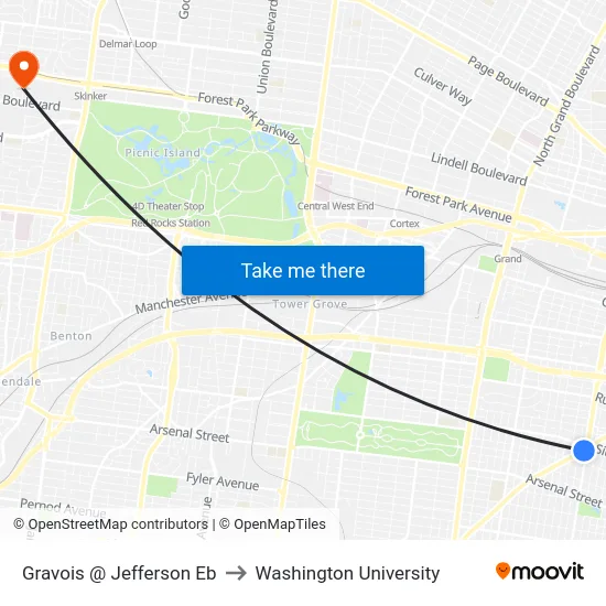 Gravois @ Jefferson Eb to Washington University map