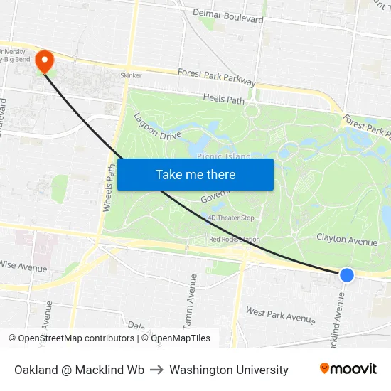 Oakland @ Macklind Wb to Washington University map