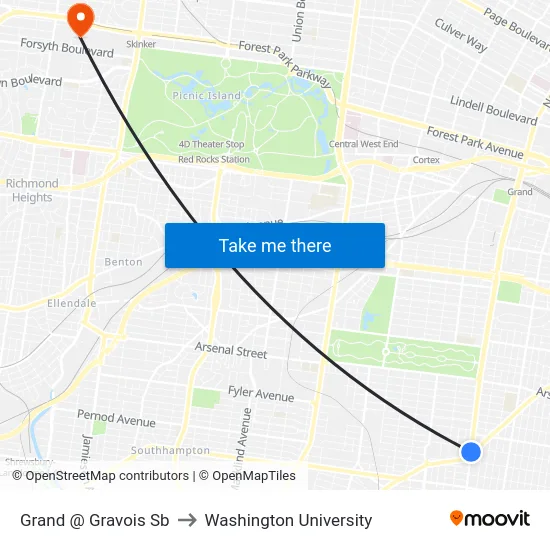 Grand @ Gravois Sb to Washington University map