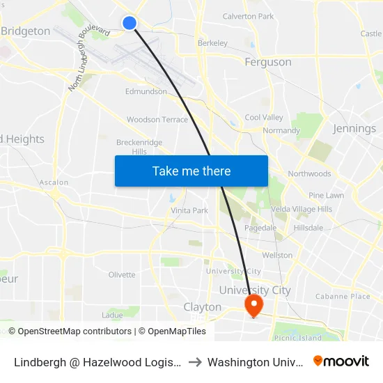 Lindbergh @ Hazelwood Logistics Nb to Washington University map