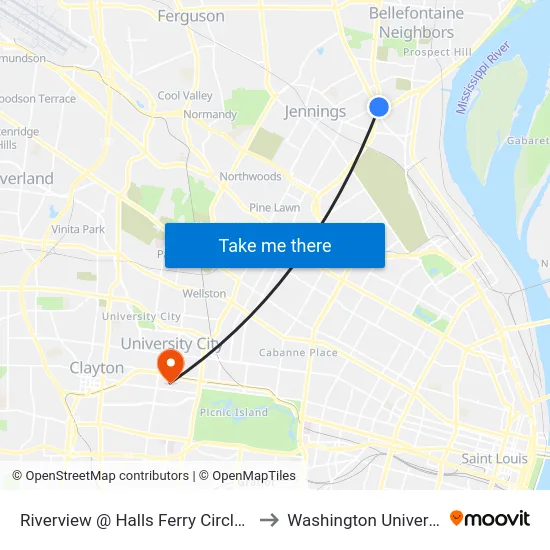 Riverview @ Halls Ferry Circle Wb to Washington University map