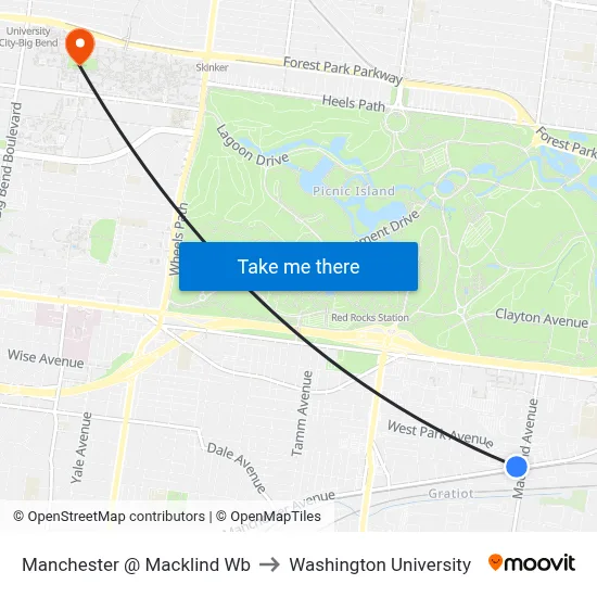 Manchester @ Macklind Wb to Washington University map
