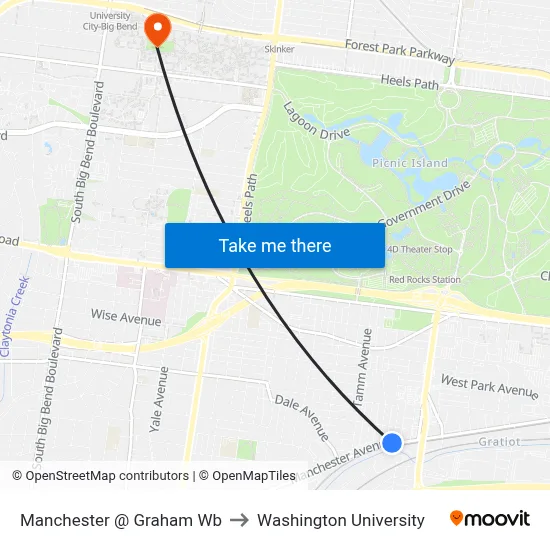 Manchester @ Graham Wb to Washington University map