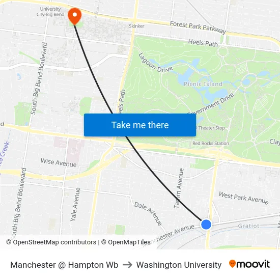 Manchester @ Hampton Wb to Washington University map